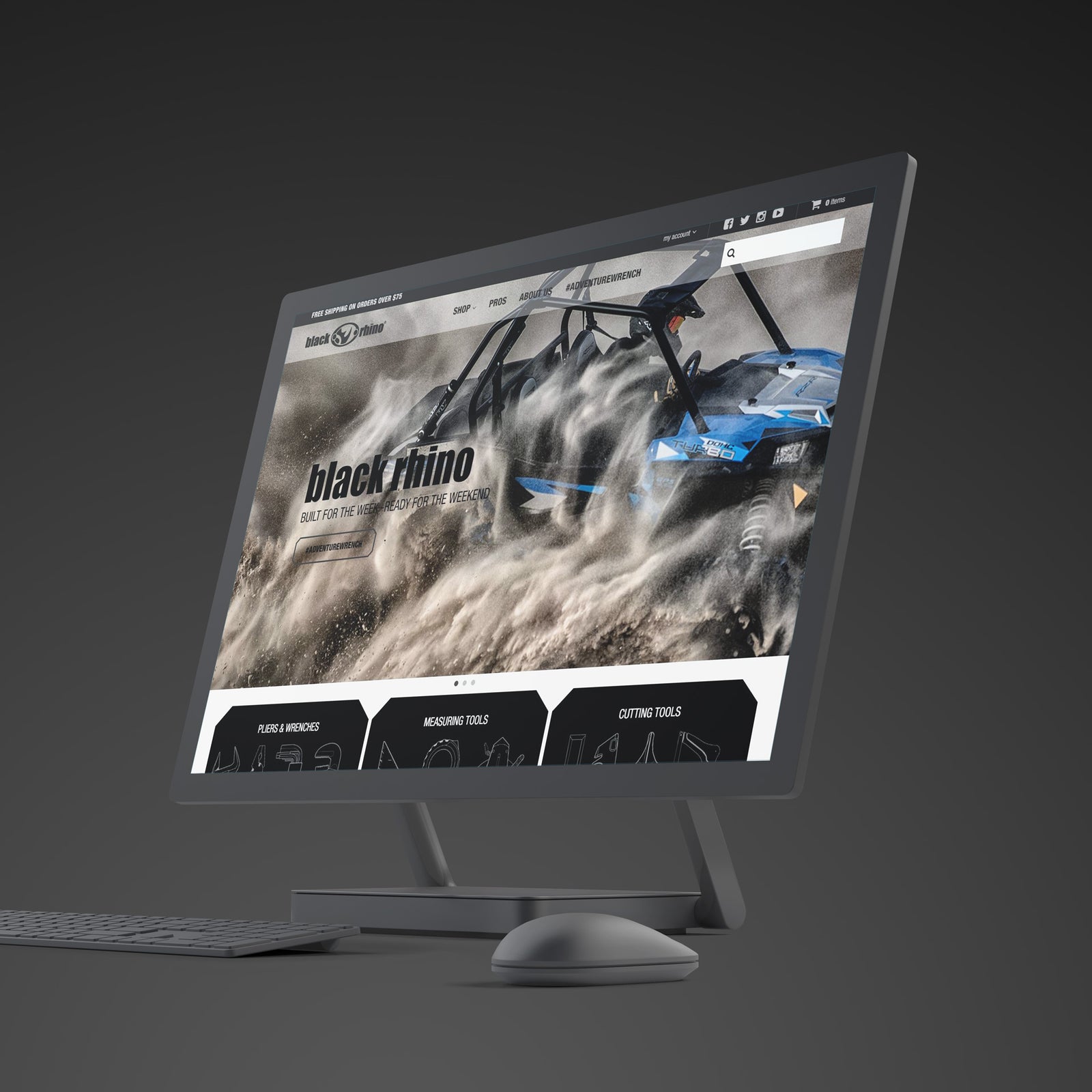 Black Rhino Tools website shown on a desktop monitor