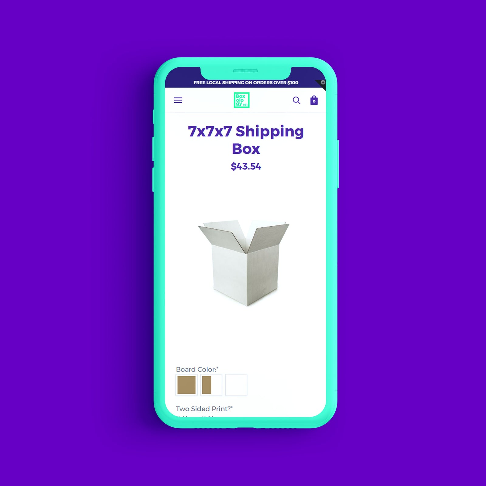 Boxology101 ecommerce concept shown on a mobile phone