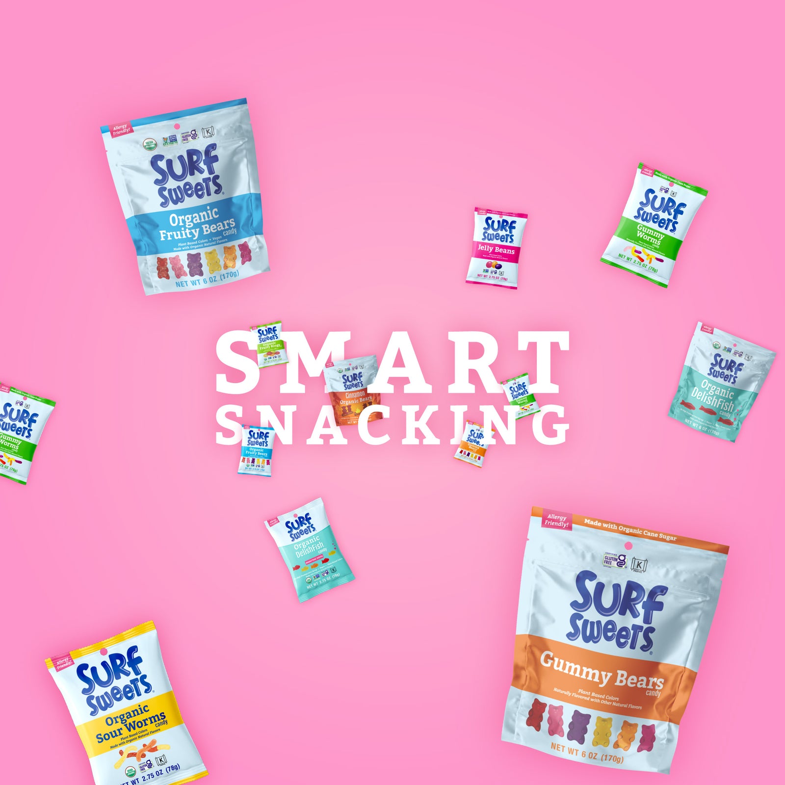 Surf Sweets Smart Snacking campaign artwork in black and white