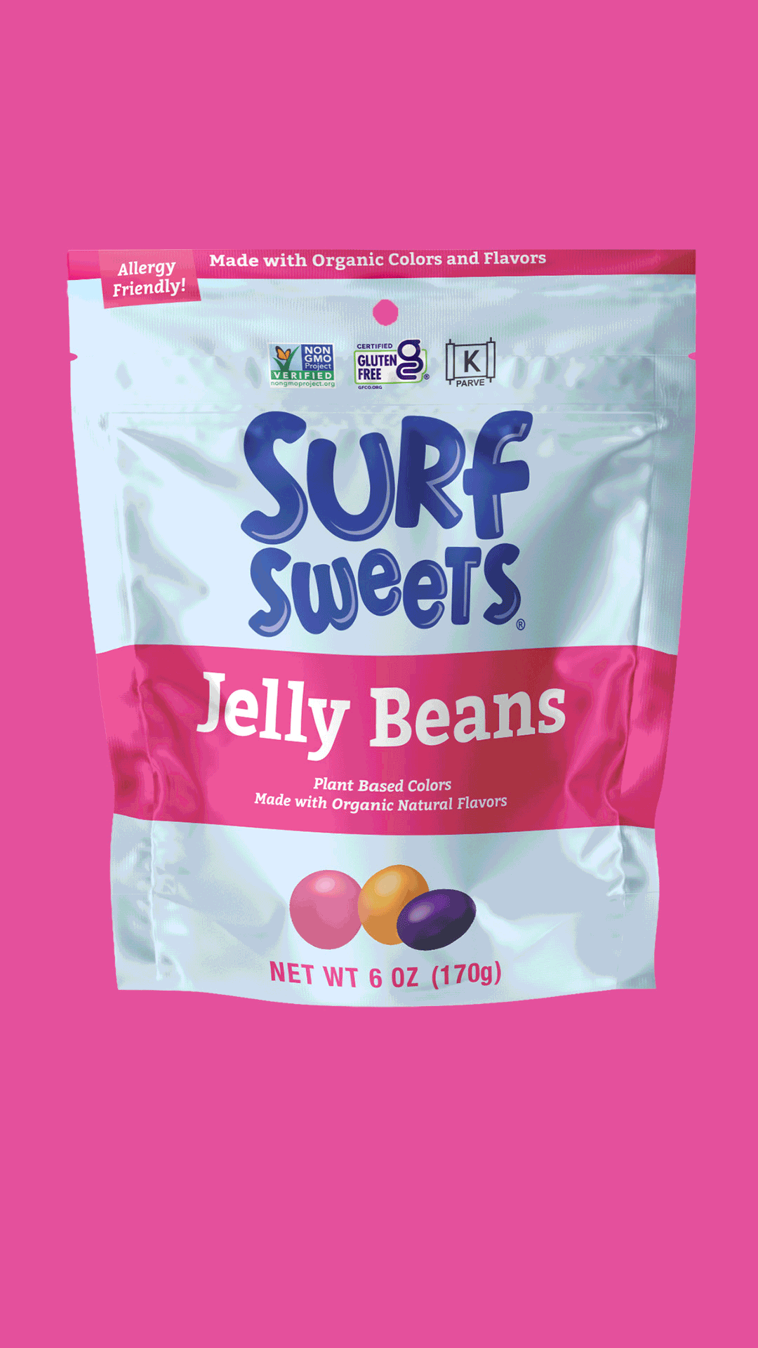Surf Sweets Jelly Beans candy package, front