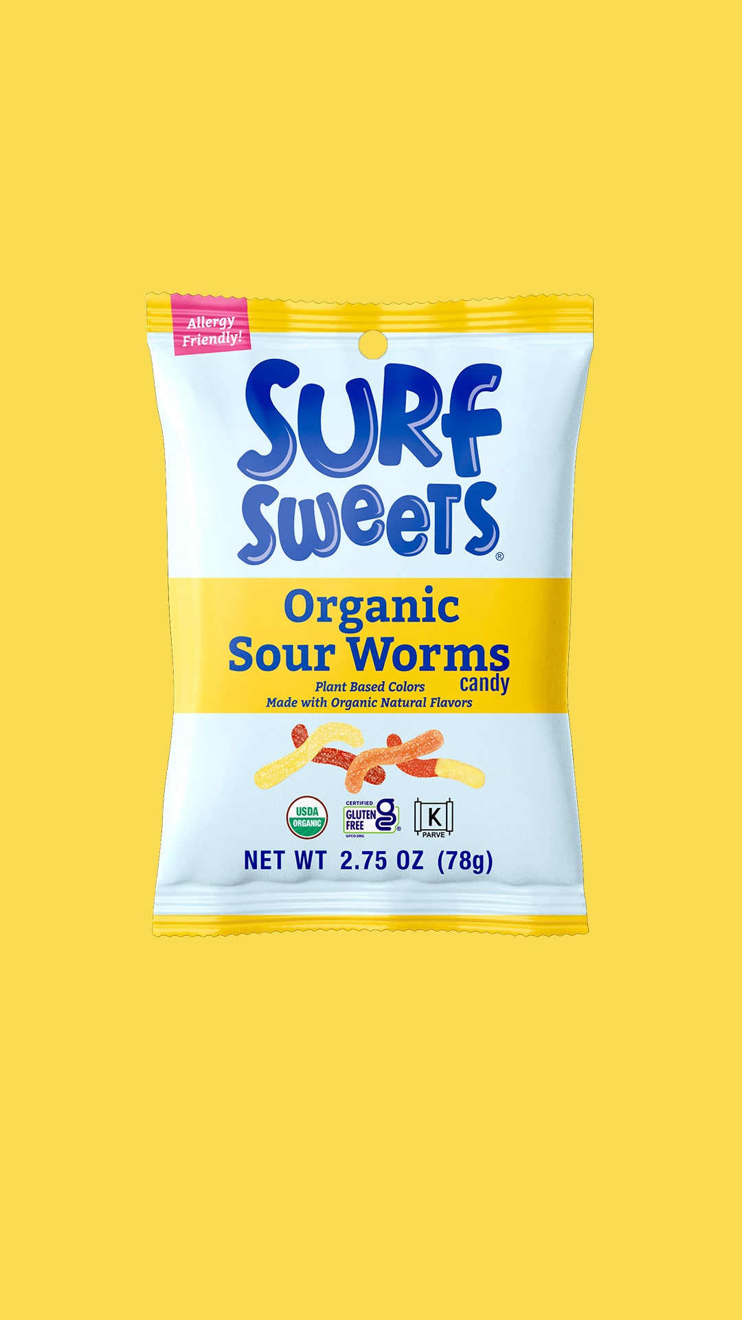 Surf Sweets Sour Worms candy package, front