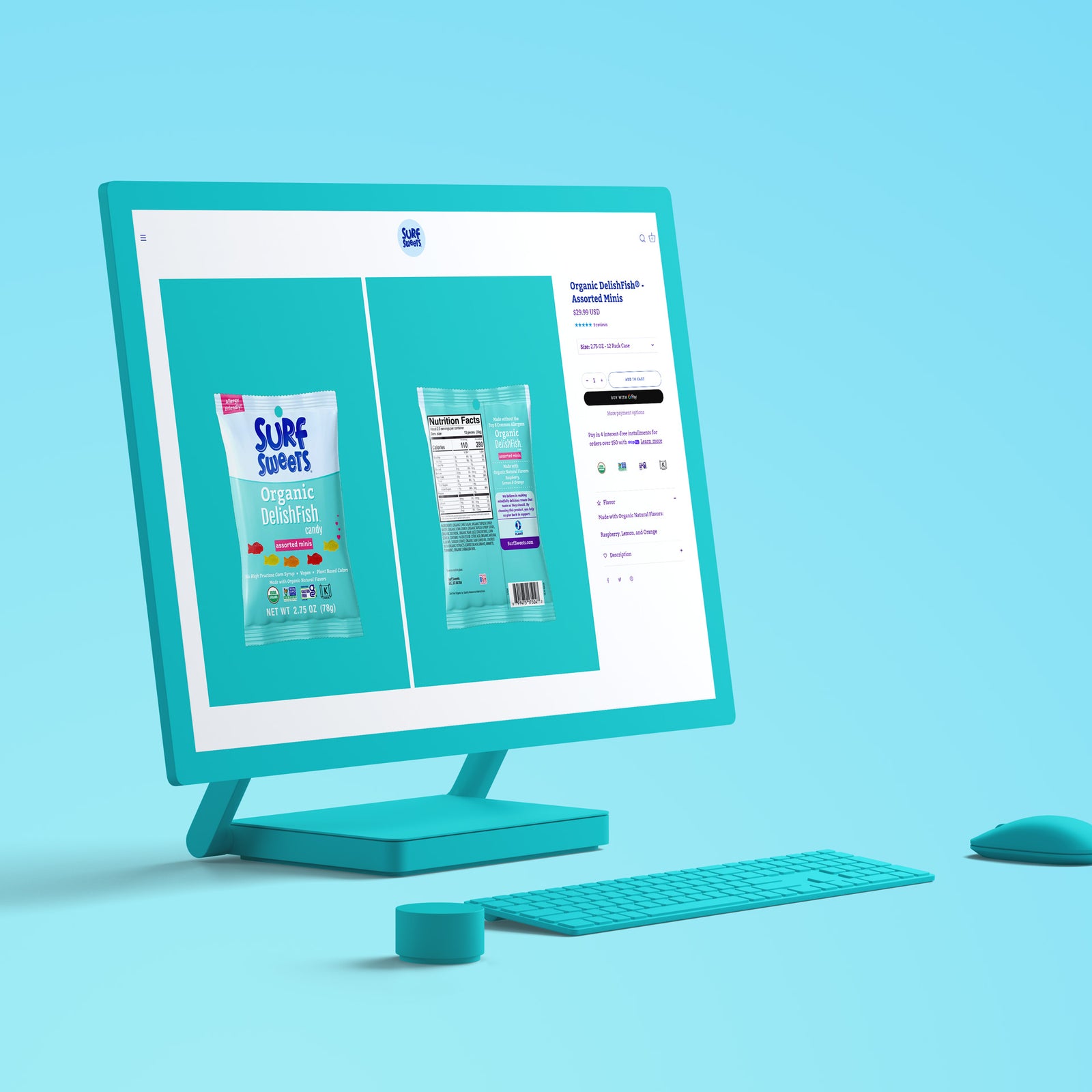 Surf Sweets product landing page on a desktop monitor