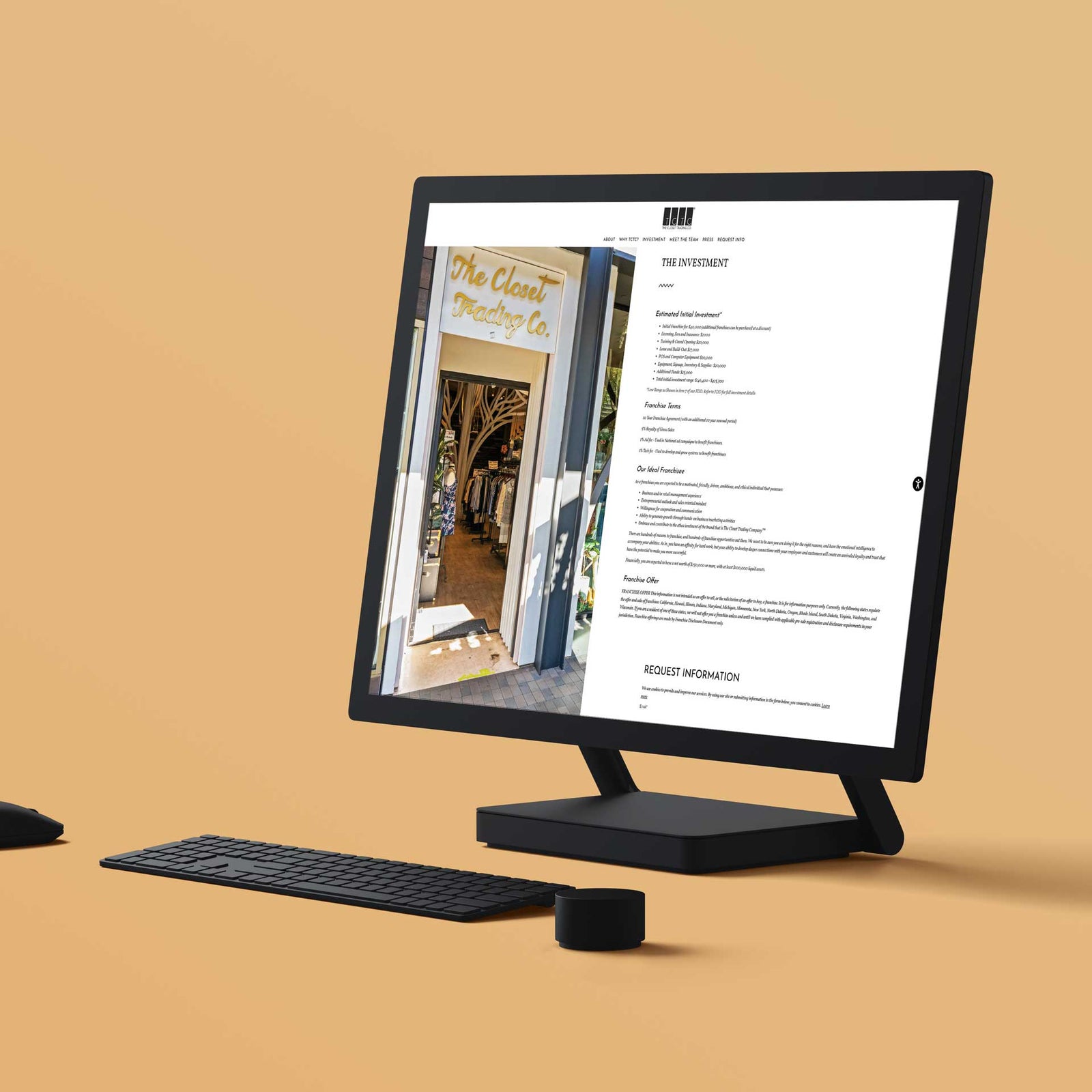 The Closet Trading Co. franchise website on a desktop monitor
