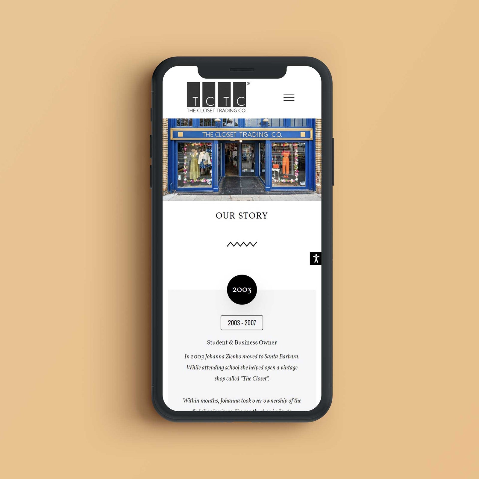 The Closet Trading Co. franchise website shown on a mobile phone